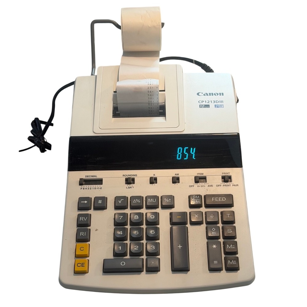 Canon CP1213DIII 12 Digit 2 Color Desktop Printing Calculator AC Powered WORKS